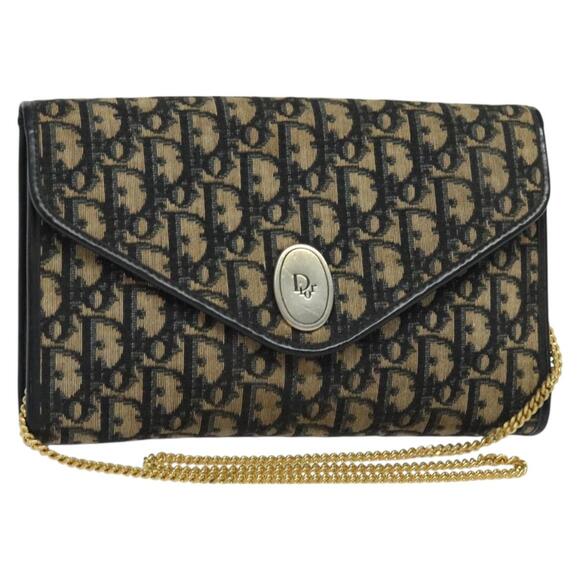 DIOR Trotter Canvas Chain Shoulder Bag Navy Gold - Picture 1 of 12